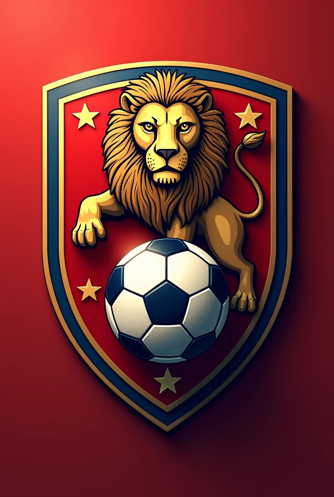 Create a shield for a football team with the Lion of Judah, add a soccer ball, add red color with stars from the city of Londrina, Paraná.