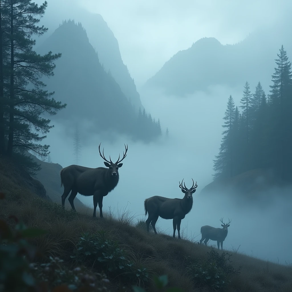 Mysterious Fog, wildlife photography, capturing nature's beauty, breathtaking landscapes, immersive experience, storytelling through imagery, showcasing wildlife behavior, sharp details, evocative composition, unique perspective, (best quality, masterpiece, photorealistic), very aesthetic, perfect composition, intricate details, ultra-detailed, vivid colors