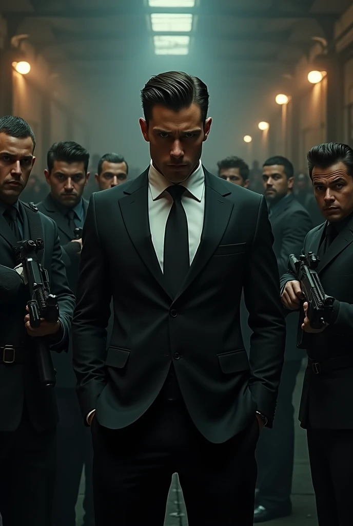 The young mafia boss with guns and people around him