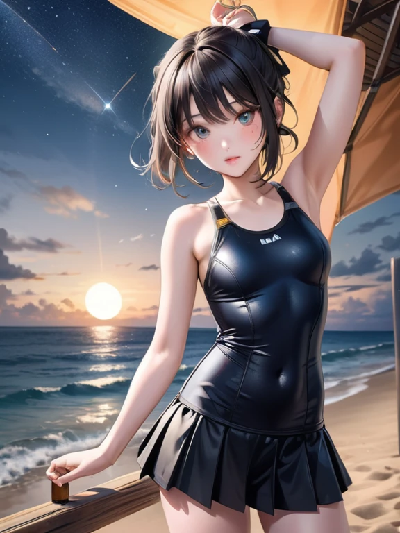 of the highest quality, anime moe art style,Best Anime 8K Konachan Wallpapers,Pixiv Contest Winner,Perfect Anatomy, BREAK,(Draw a picture of a girl in a swimsuit walking on the beach.),BREAK, 1girl in,(Solo,Lori face, years:1.5),a juull limbs, complete fingers, White hair, bob cuts, flat chest, Small butt, ,finely detailed beautiful eye, groin, Wet, Shiny skin, Cowboy Shot, Swimsuit, in beach.BREAK,Ultra-detailed,High resolution,super detailed skin, Professional Lighting,8k eye details, (Cute illustration:1.2),