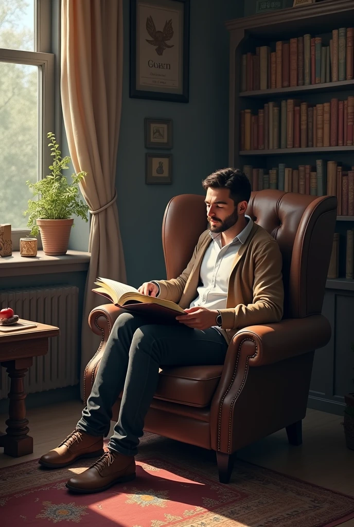 Image of man's reading and his world 