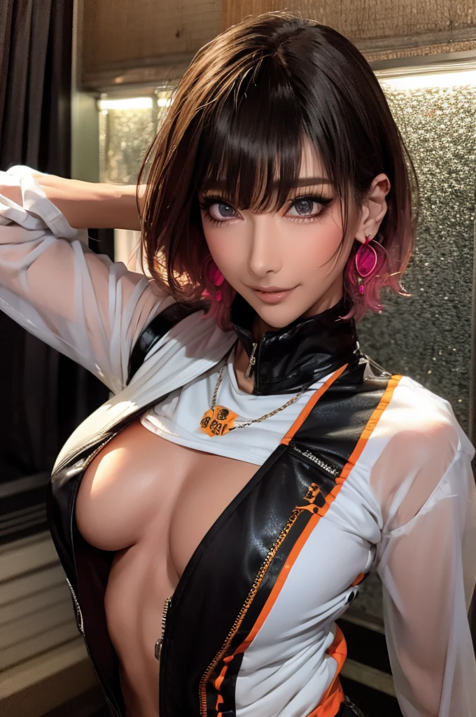 (Highest quality), Realistic, Gal,Sea of night,Sea of night辺,whole body,(((Big Breasts:1.2))),Sweat in the valley,Wet body,masterpiece,Accurate Human Anatomy,Realistic expression,,Become very clear,(short hair,Sharp bangs)Black panties,Fleshy crotch,(((Highest quality,Highest quality,8k images)))Pink Hair,Sexy pose,Evangelion Cosplay(Plug Suit)