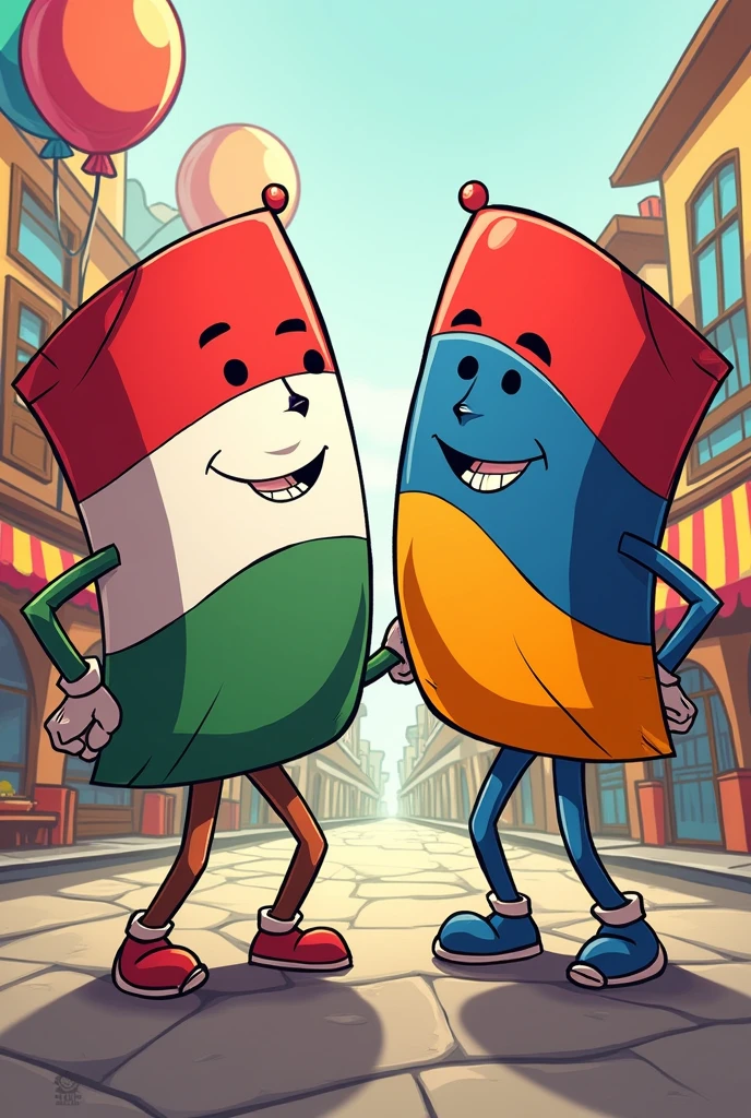 Hungarian and Armenian flags together in cartoon style