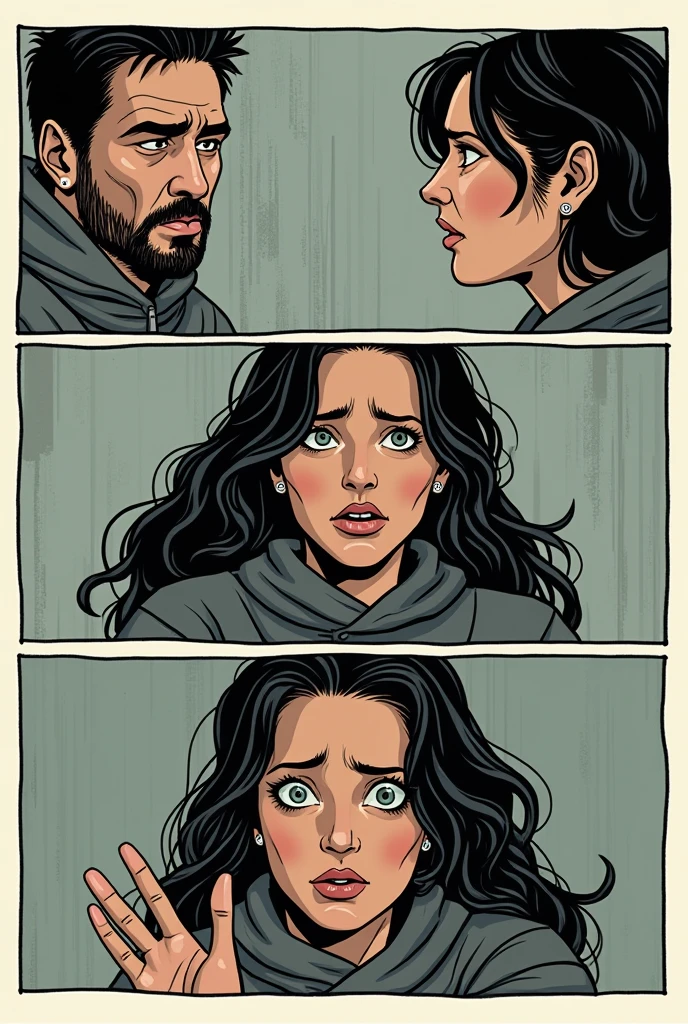 A small comic of a woman experiencing violence from a man, drawn in a cartoon style.