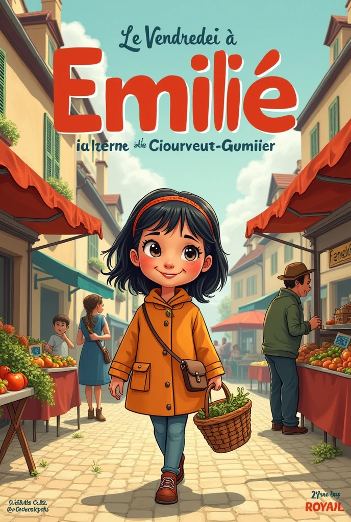 créer une couverture de bande dessinée , type bande dessiné des Martine de casterman en 1970 de gabriel Delahaye. on voit une de 8 ans faire le marché.
ECRIRE le titre de la couverture " Emilie fait son marché à Entre-Deux-Guiers " + " Le Vendredi"