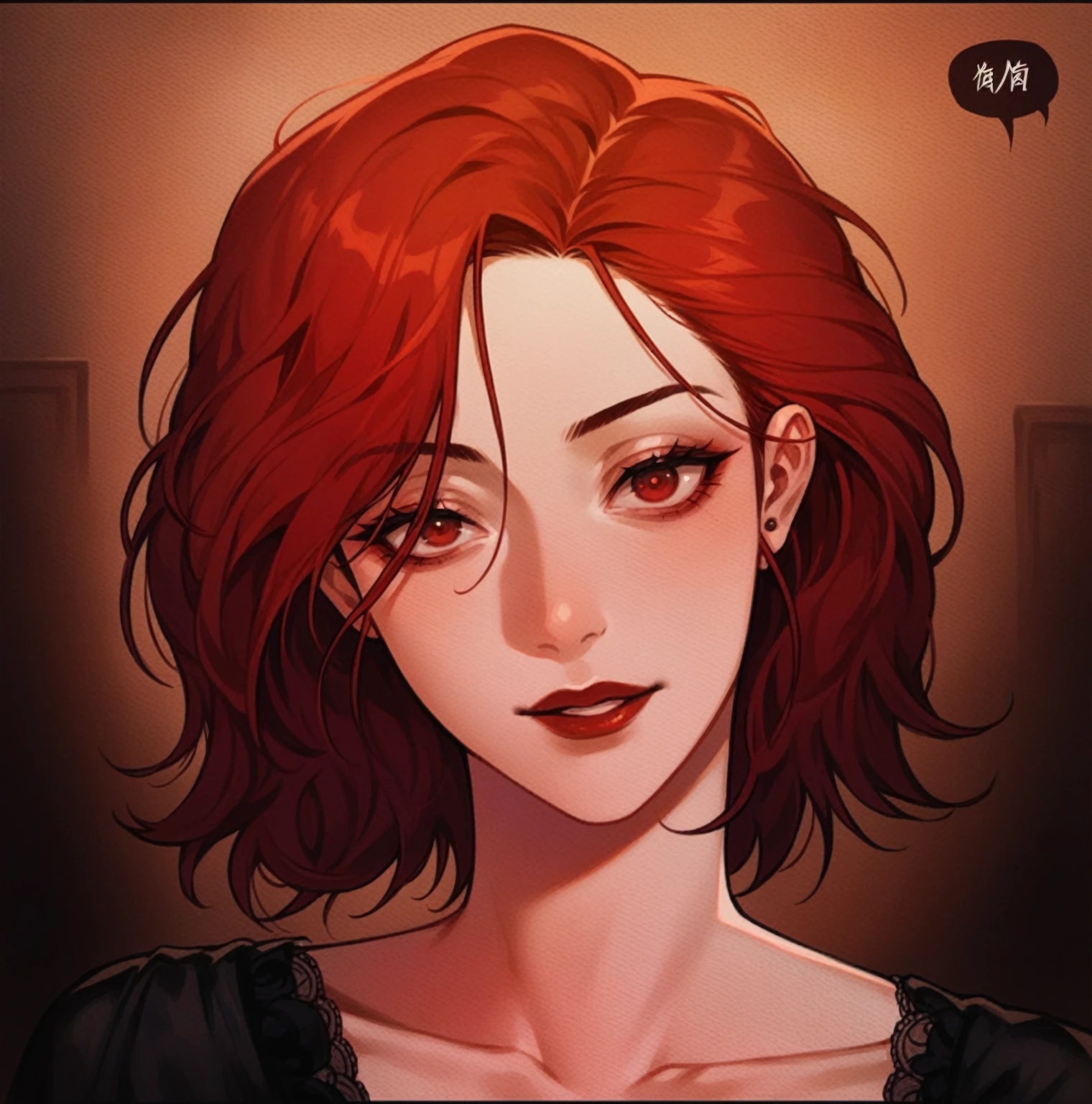 1womanl, beautiful woman, アニメ, ((intrikate)), dramatic lighting, half-slanted face, detailded, work of art, red short hair, russet hair, female focus, adolescent, bonitas, tall and beautiful guy, sexy look, villain, olhar malicioso, Eyes red