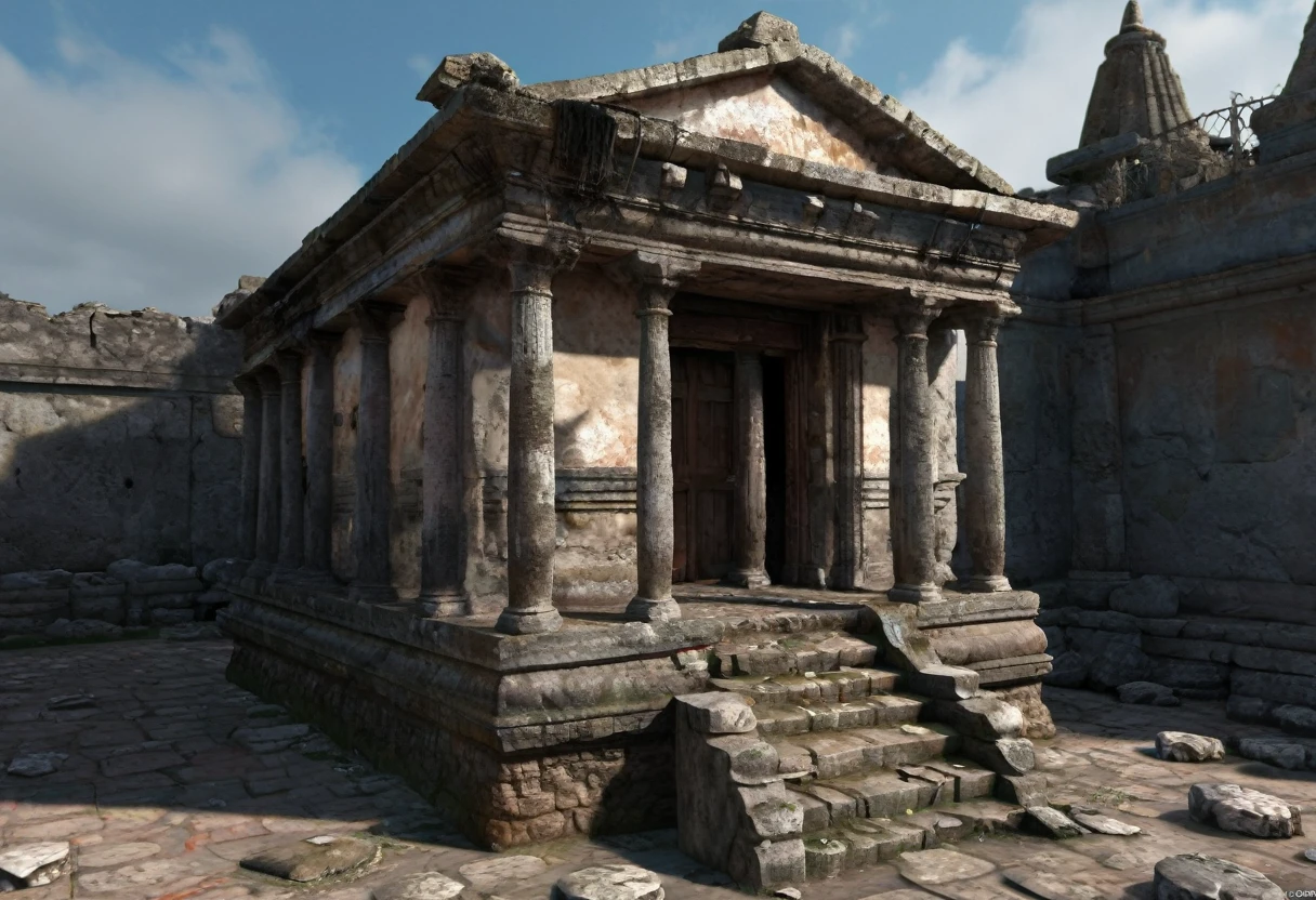 older mic templo with very poor appearance. the temple has only two floors and is in poor condition. It looks very shabby and looks very old., Ancient. [temple in ruins] [pobres] [miserable] [older] [mic] [3d modle]