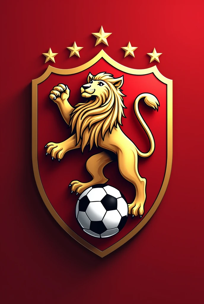 Create a shield for a football team with the Lion of Judah, add a soccer ball, add red color with stars from the city of Londrina, Paraná.