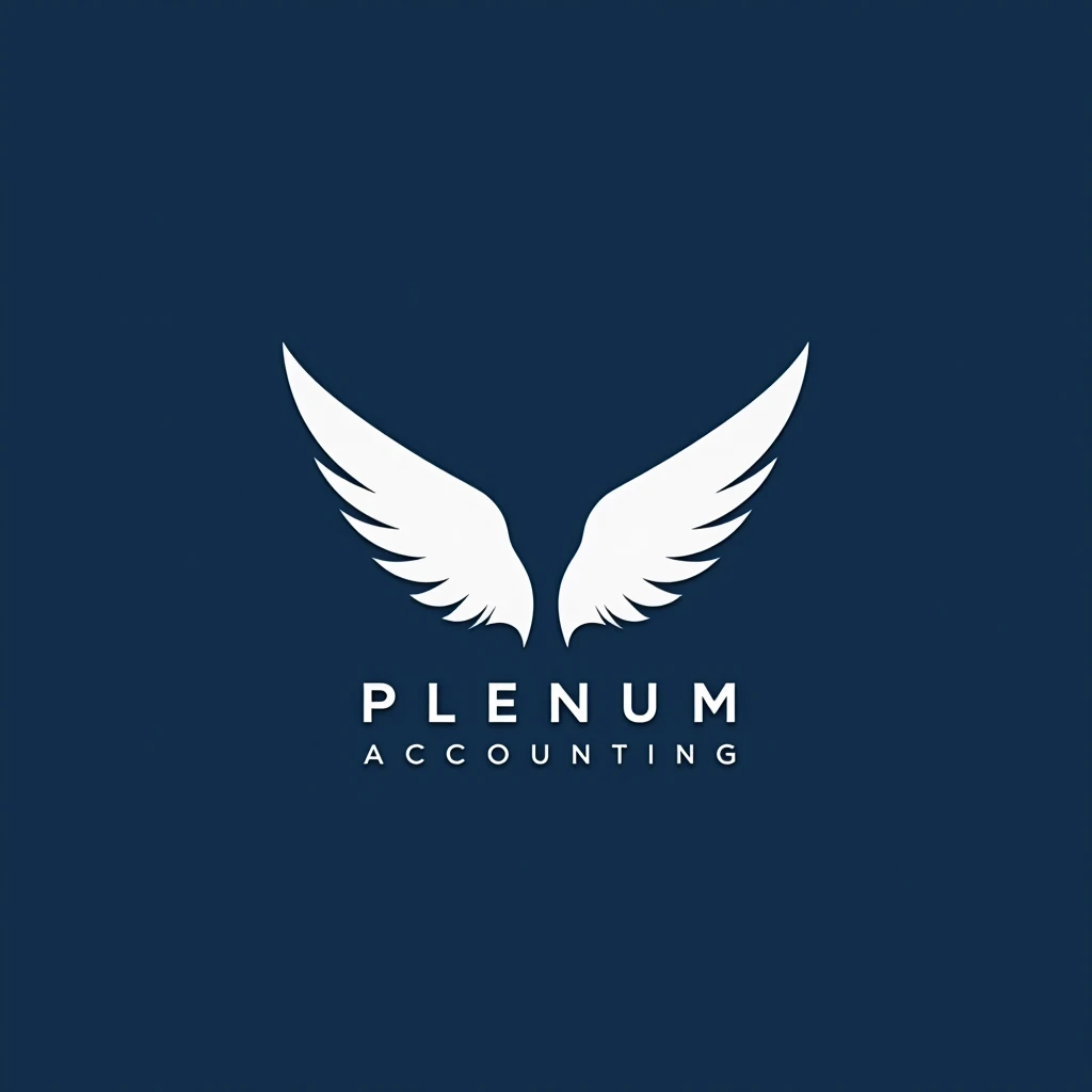 create an image of a logo for an accounting company called Plenum Accounting, in dark blue and white colors, remember it is a company of two young partners, you can use wings in the image and the accounting symbol, simbolo das asas com o nome plenum accounting, based on the penultimate image generated
