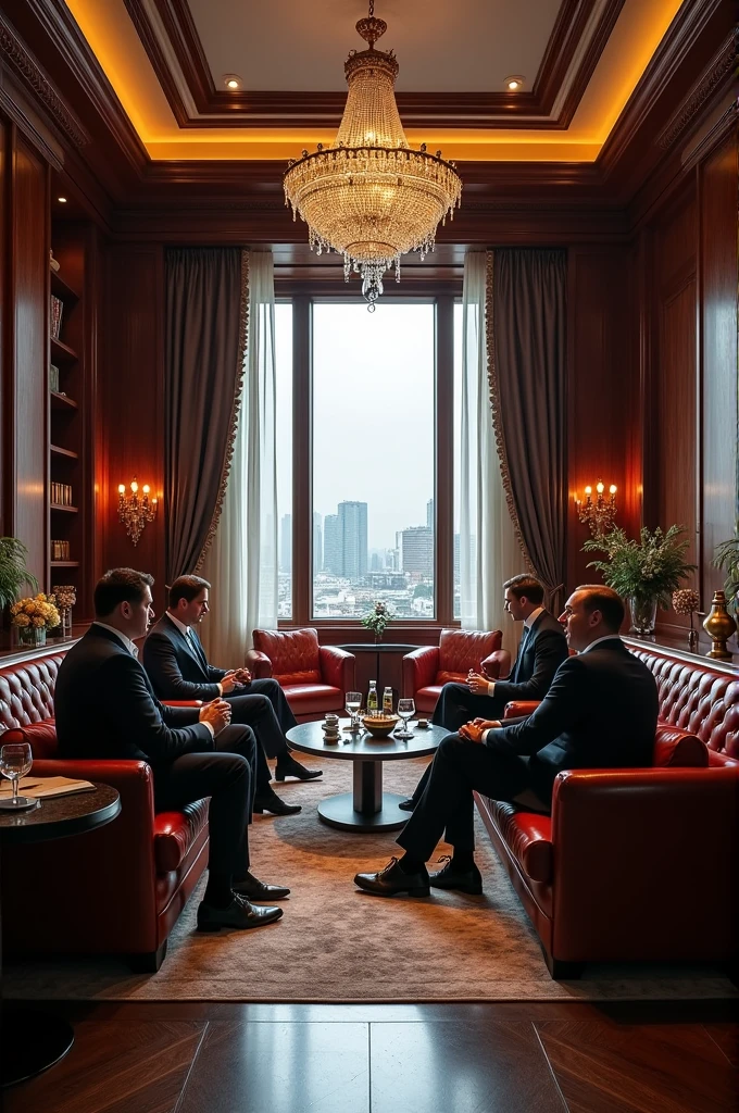 Aesthetic office of an elite real estate agency in the center of Moscow, VIP clients make deals with agents