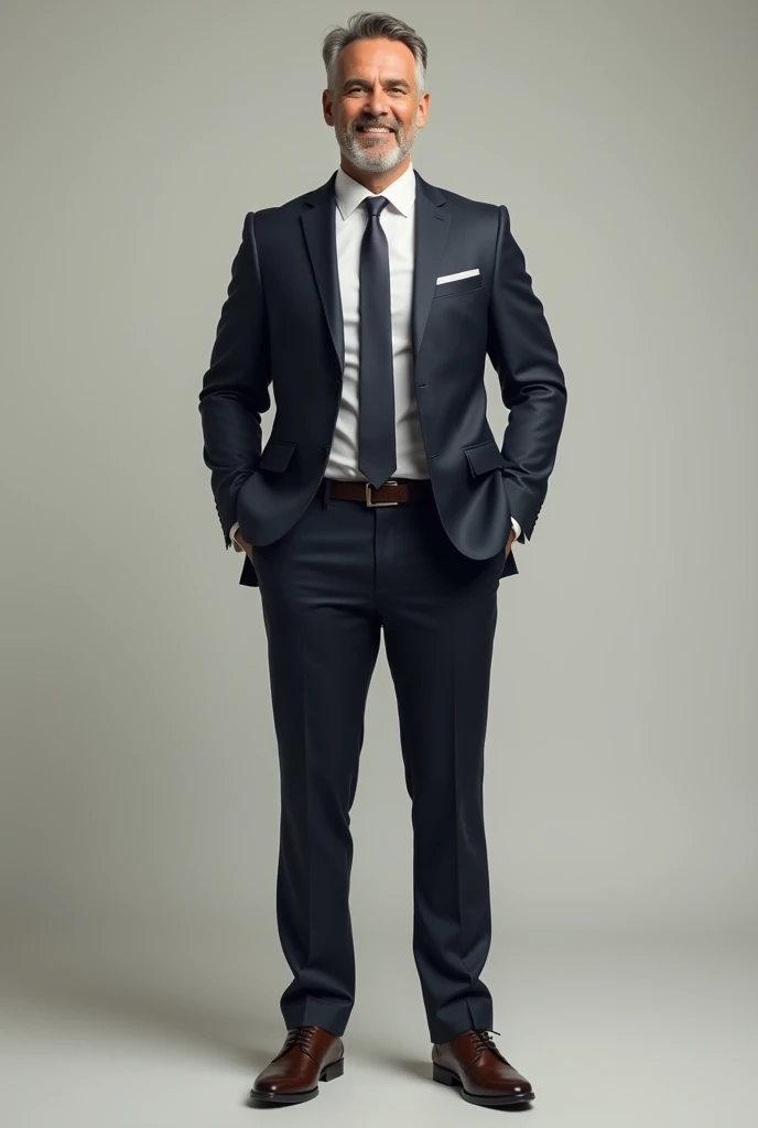 A man wearing a suit and tie, with a sweet face, full body, no beard.