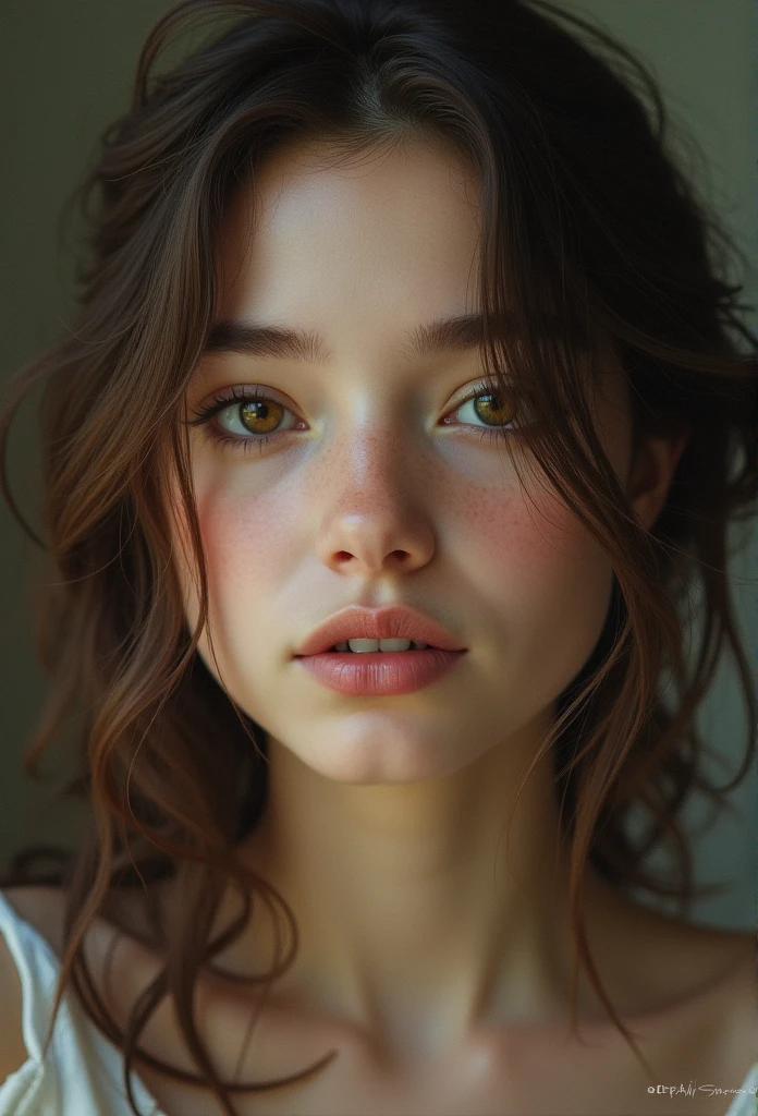 young woman with brown hair and bare brown eyes