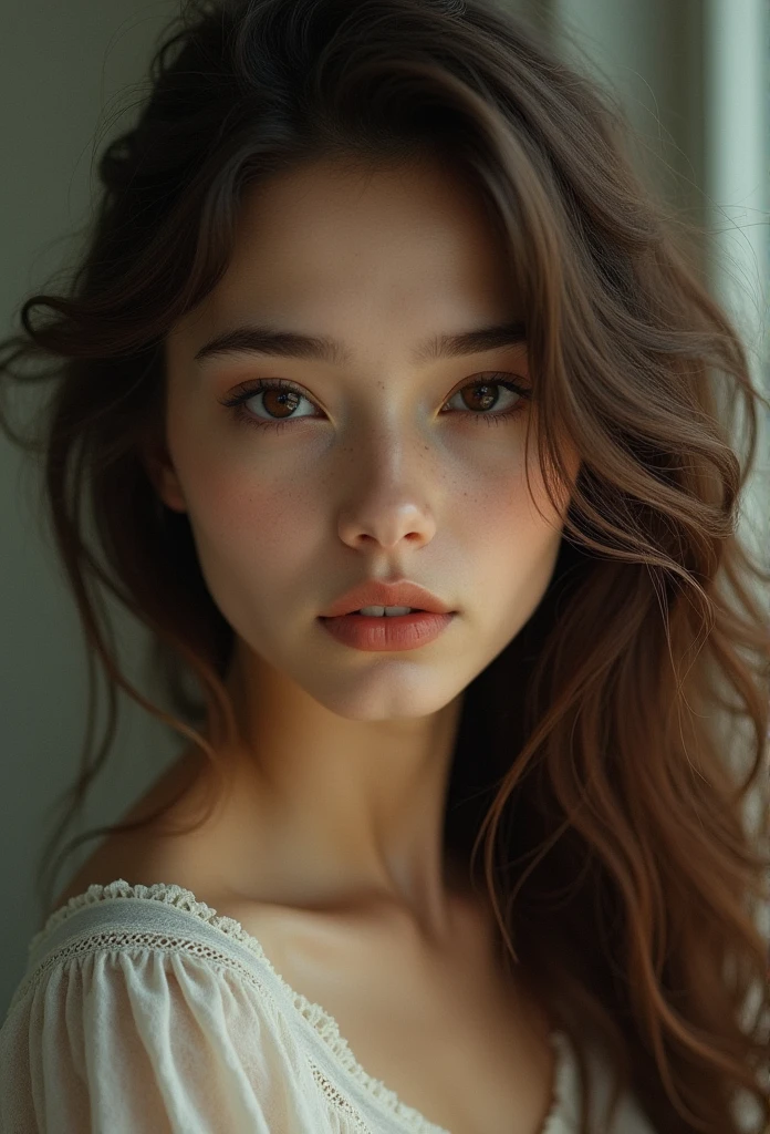 young woman with brown hair and bare brown eyes