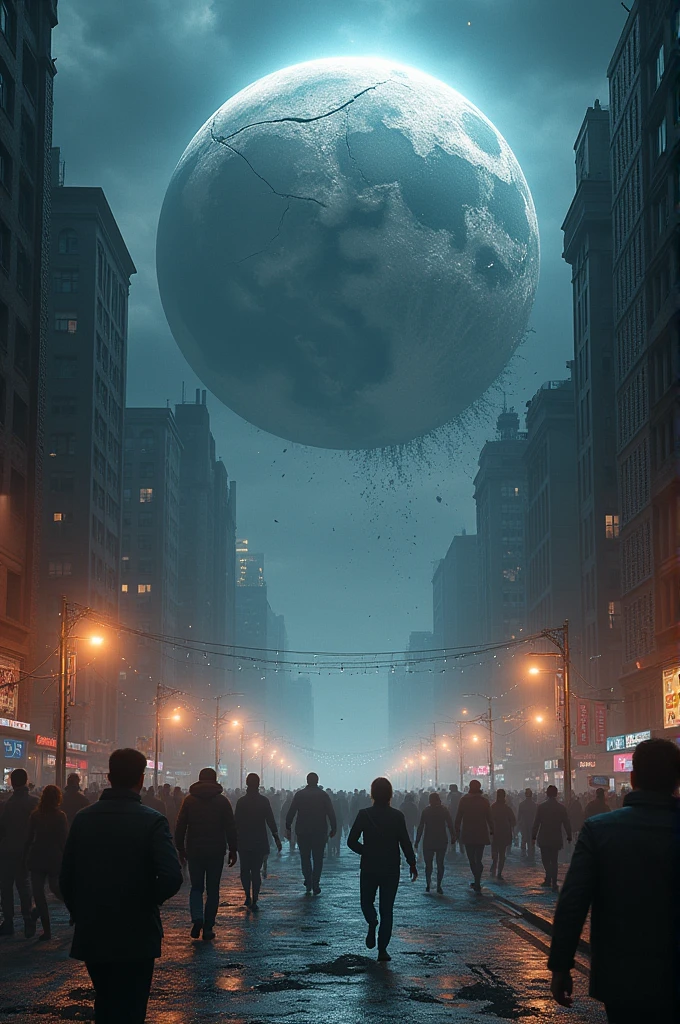 Moon falls to the ground.and others people screamed and run