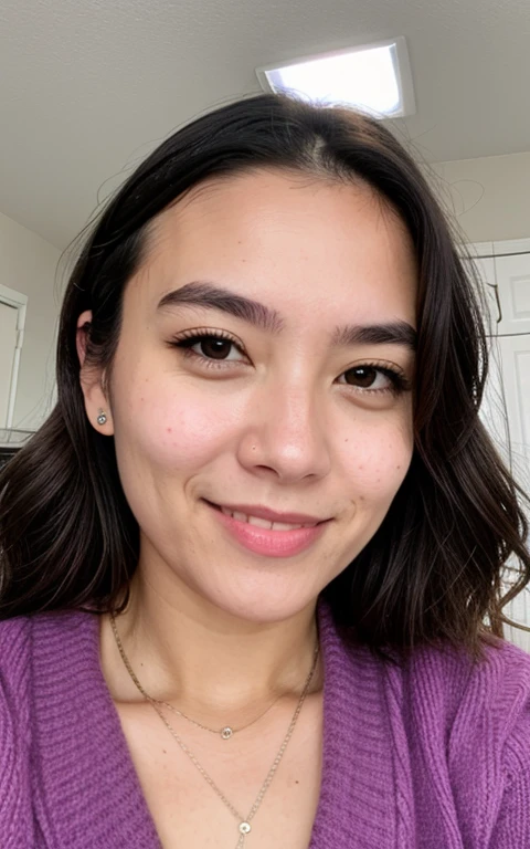 generate a selfie'une fille blanche, with brown hair and who is young, que la photo soit prise en pied ou à mi-corps, in scenarios like the street, the coffee or the beach and the colors are bright, which has realistic details