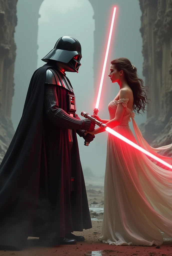 Darth vader y padme amor  triste y lucha de sables 