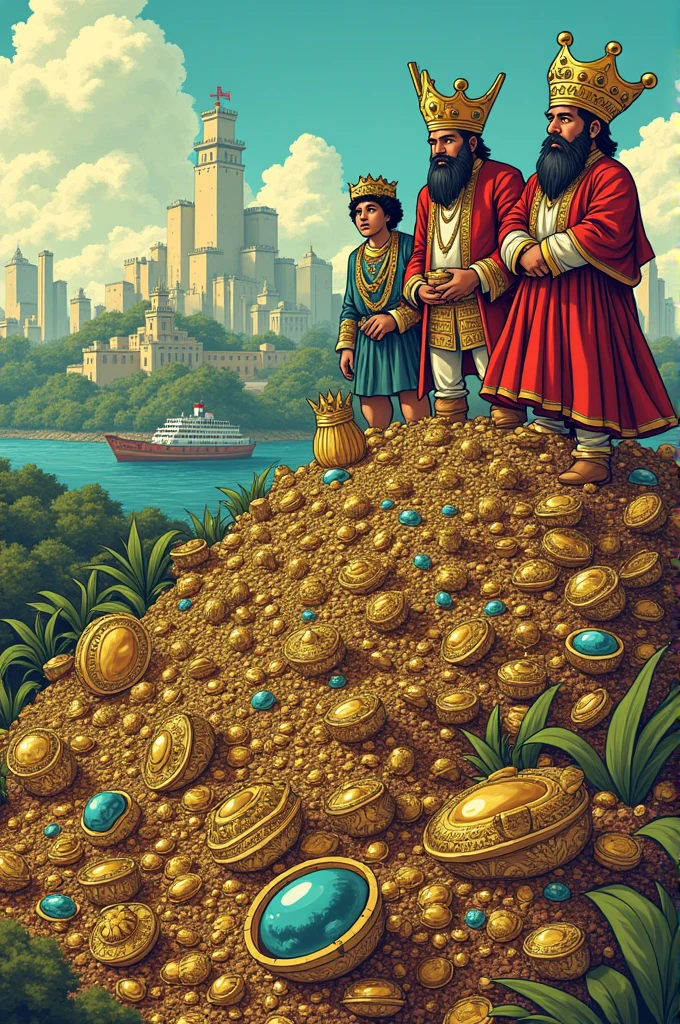 Create a cartoon illustration depicting the resources and riches of colonialist ideas.