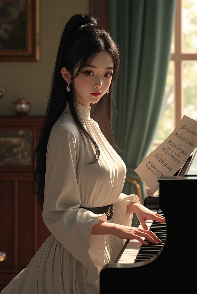 1. The ideal companion for me would be a woman aged between 25 and 35, with a height ranging from 160 to 165 centimeters. She doesn't have to be overly curvaceous, as I'm not particularly interested in women with excessively large breasts.
2. I prefer my companion not to have tattoos and I don't want her to have metal piercings on parts of her body other than her ears.
3. I would like her to have long hair, at least shoulder-length, preferably straight and black.
4. It's important to me that she can play the piano, and even more so that she has a strong passion for classical music.