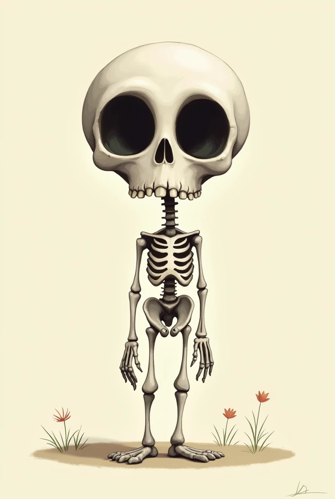 Make a skeleton cartoon with big dark circles and lessen muscle mass around hands and limbs