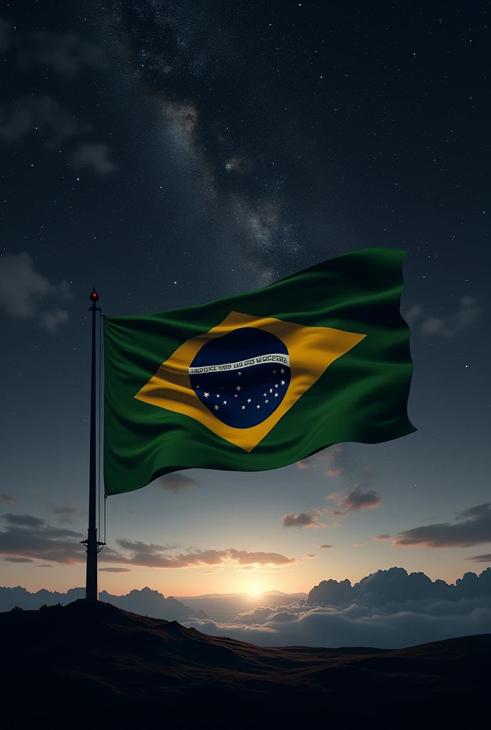 A starry sky with the Brazilian flag in black and white 