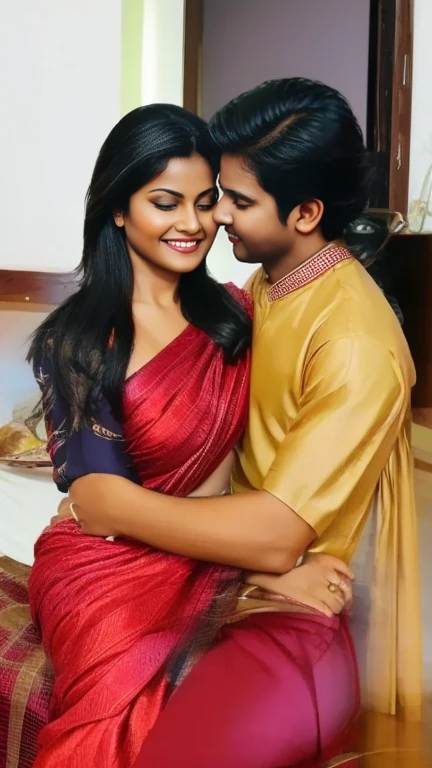 A 40 year mallu aunty sit in own bedroom with husband without, saree, bra and kiss each other very badly