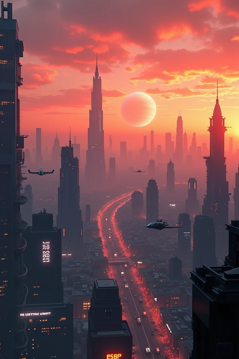 indications
Copy
(Maximum quality), (masterpiece: 1,2), (Very detailed: 1,2), ultra high resolution, unprocessed color photography, 8k, panoramic photography, photography of vast landscapes, Realistic photos, Elaborated photos, Depth of written limit, sharp focus, sunset view of a futuristic cyberpunk city, sky line, scratching the skies, drones, planes, helicopters, spinner vehicles, Beautiful colors, Depth of written limit, wide light, low contrast, Backlight, sharp focus, vibrant colors, motion settings, (film "Blade Runner"), (film "The fifth element"), NY, giant advertising holograms, view of the planet Saturn.