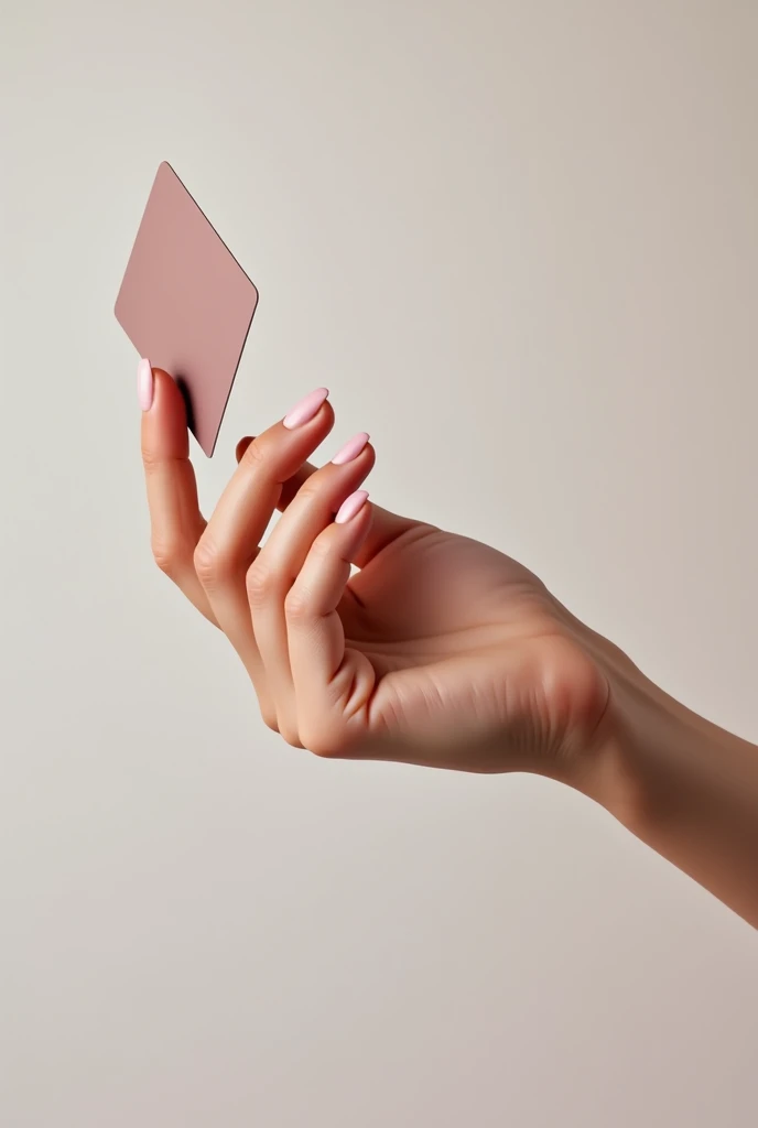 A young lady's hand with a card in her hand as a method of payment that is quite clear and real
