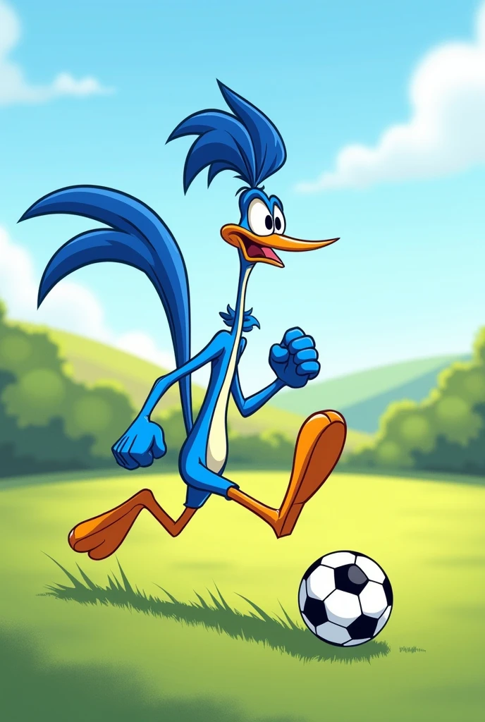 Drawing of a Road Runner playing soccer 
