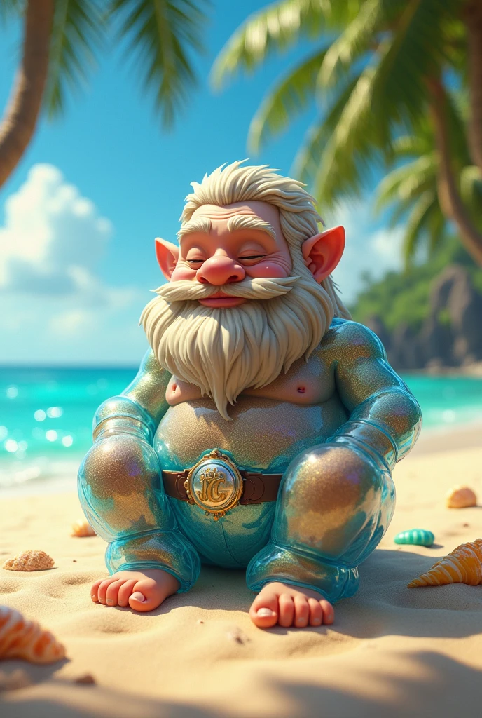 dwarf in transparent beach suit