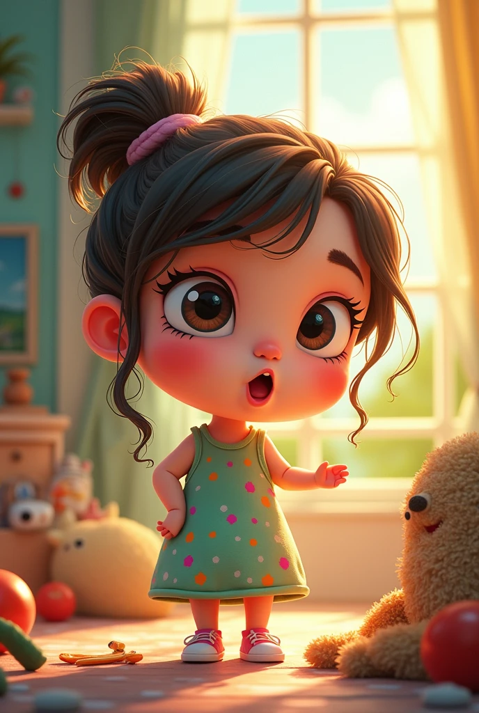 The girl has oral and facial issues. (cartoon)