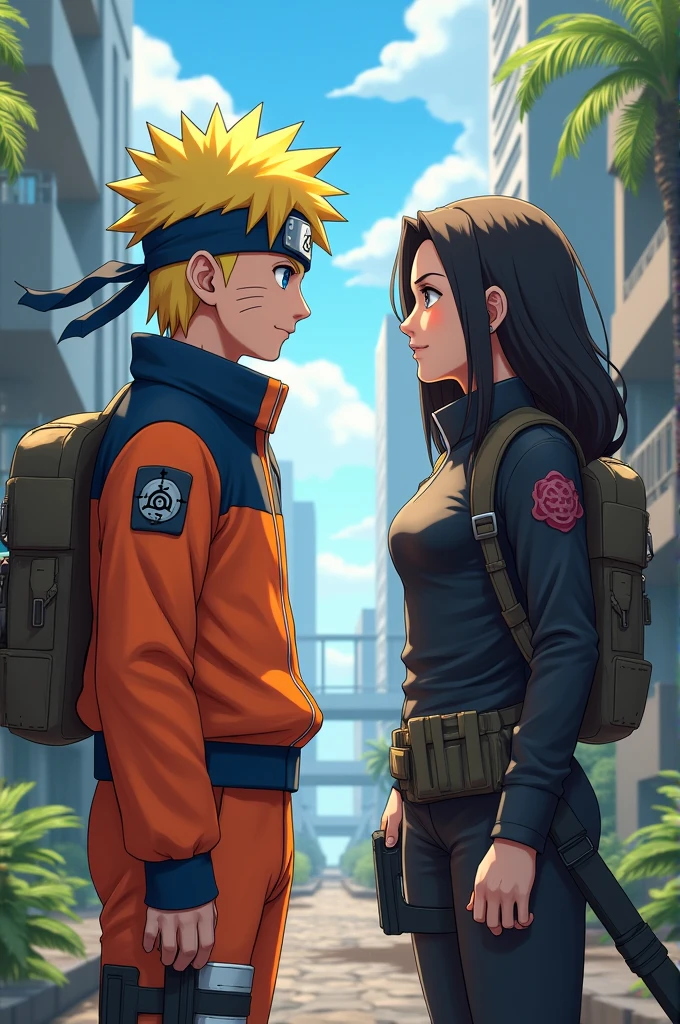 Naruto from the Naruto anime went through the portal and entered the Free Fire world. He meets Kelly from Free Fire and helps Naruto recover. 