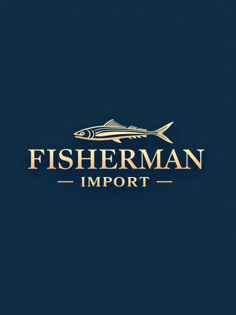 create for me a logo where the name is FISHERMAN IMPORT in blue colors, new design log something standard vip, We operate with fish imports