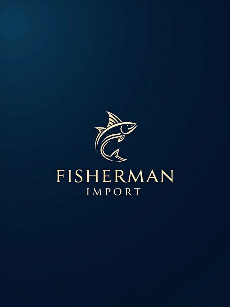 create for me a logo where the name is FISHERMAN IMPORT in blue colors, new design log something standard vip, We operate with fish imports