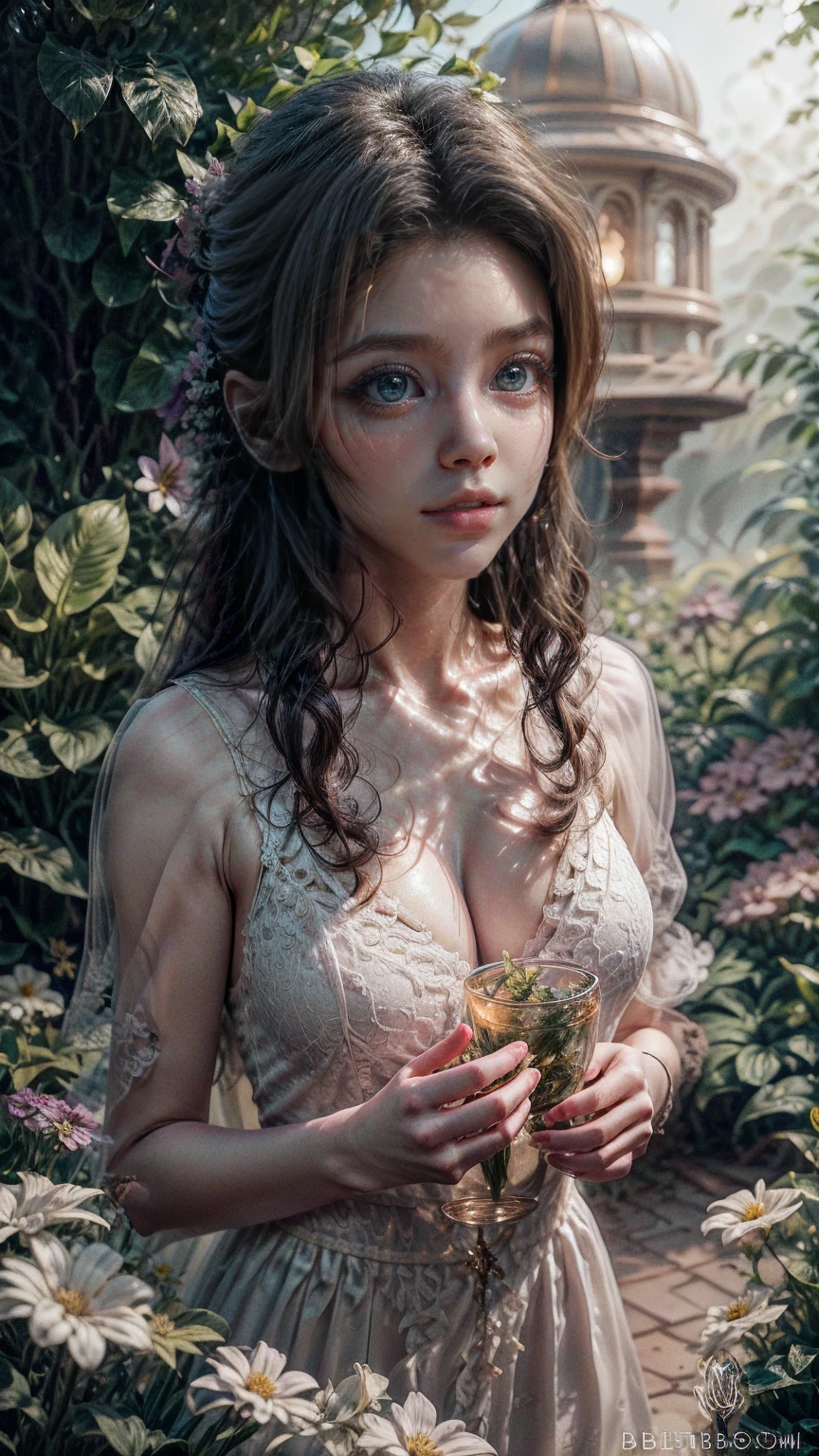 beautiful detailed eyes, beautiful detailed lips, extremely detailed eyes and face, long eyelashes, 1girl, photorealistic, hyper detailed, intricate details, cinematic lighting, magical, fantasy, ethereal, glowing, radiant, soft lighting, warm colors, vibrant colors, beautiful scenery, lush garden, flowers, nature, serene, peaceful, elegant, graceful, emotional, soulful