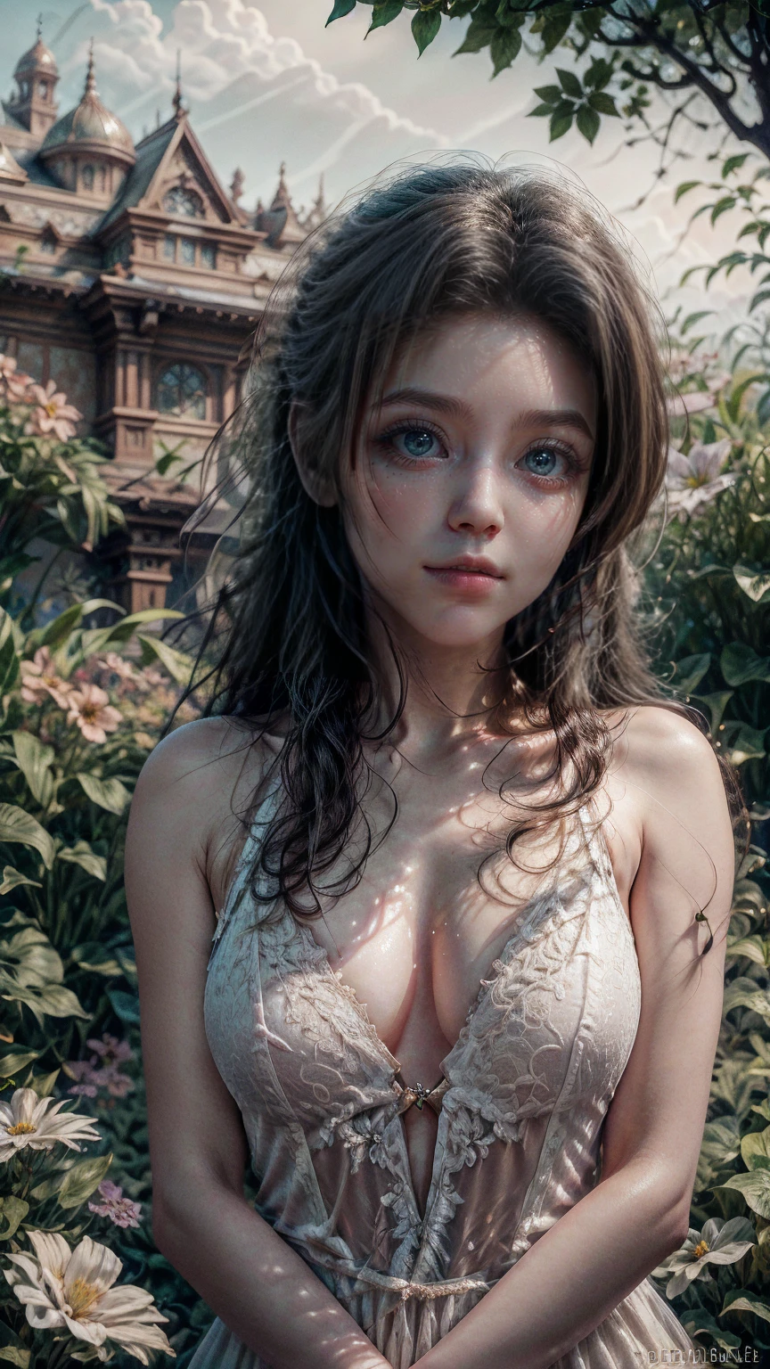 beautiful detailed eyes, beautiful detailed lips, extremely detailed eyes and face, long eyelashes, 1girl, photorealistic, hyper detailed, intricate details, cinematic lighting, magical, fantasy, ethereal, glowing, radiant, soft lighting, warm colors, vibrant colors, beautiful scenery, lush garden, flowers, nature, serene, peaceful, elegant, graceful, emotional, soulful