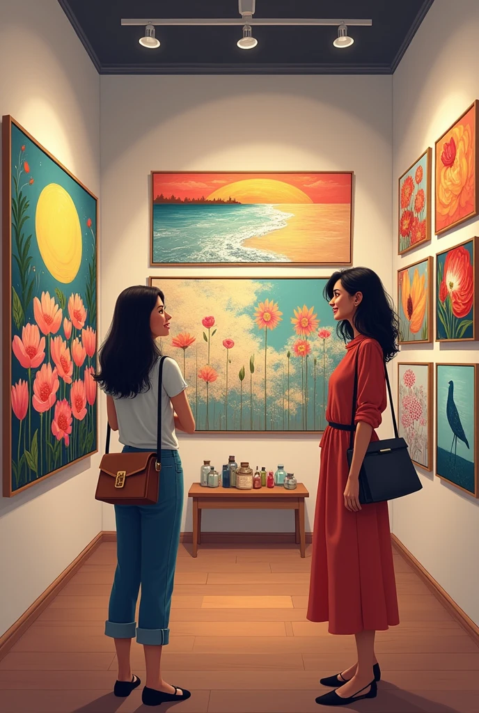 A gallery-style display of Mousumi’s art with inspiring quotes about passion and friendship, showing people admiring and reflecting on her journey.
With a heart full of gratitude and a future bright with possibilities, Mousumi continued to create beautiful art, each piece a celebration of her journey and the people who had helped her along the way.