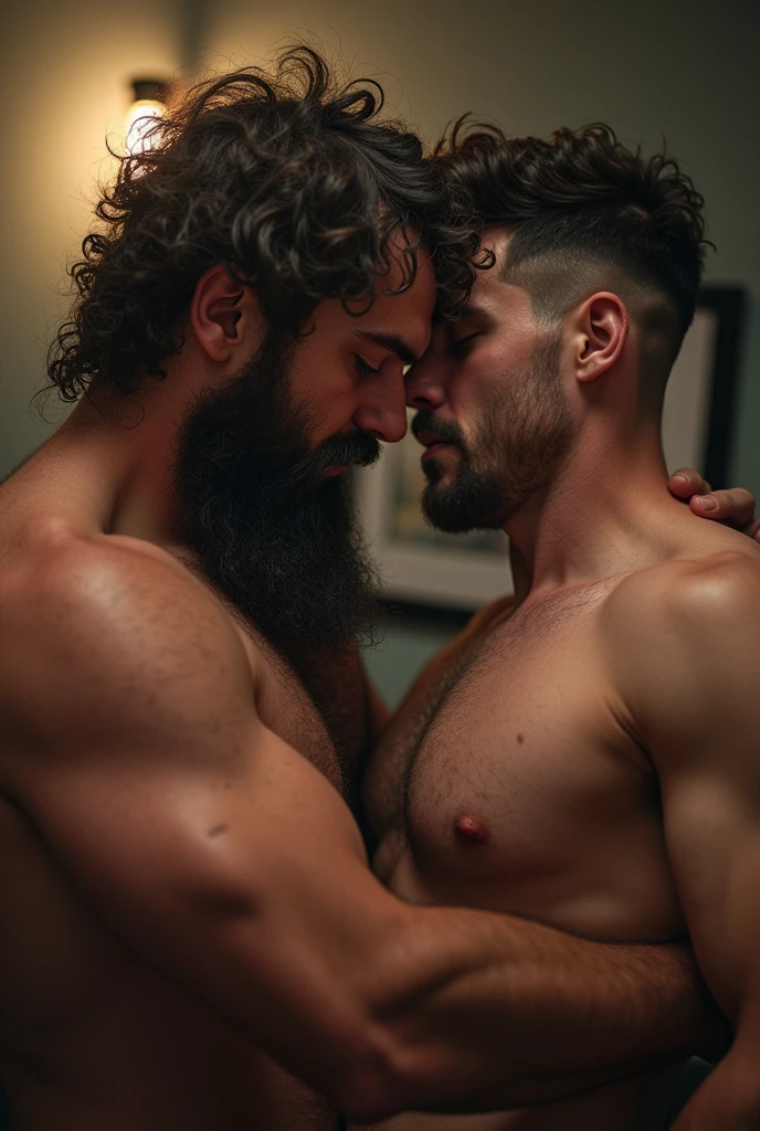 Big hairy man with huge penis having gay sex with smaller man