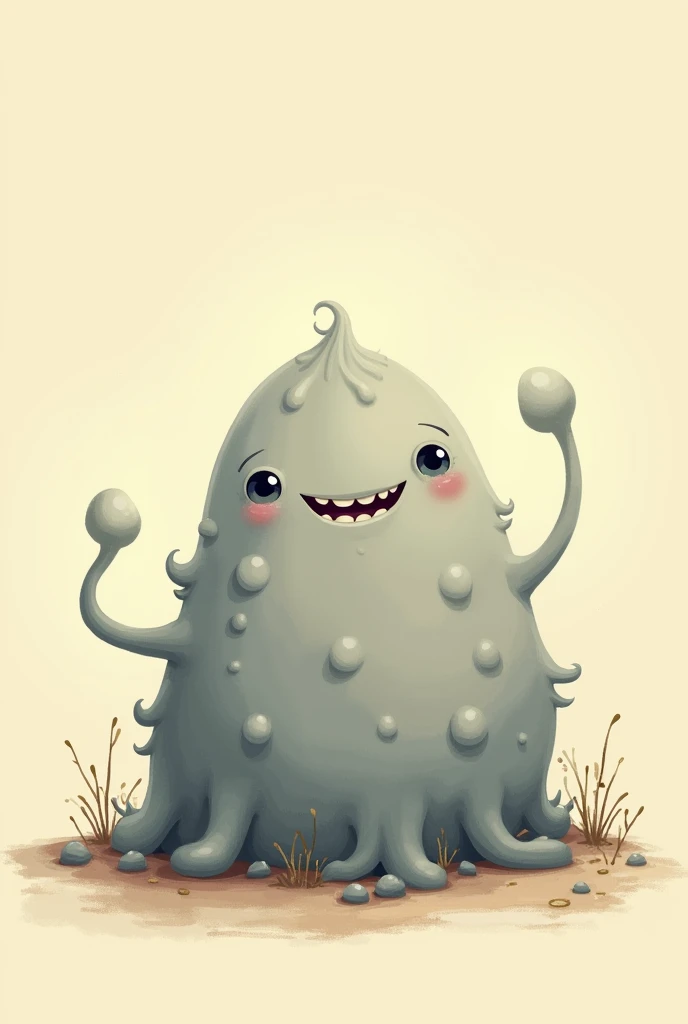 Drawing of a gray mold, showing that it is dangerous and bad, but it must be cute at the same time, drawing for children