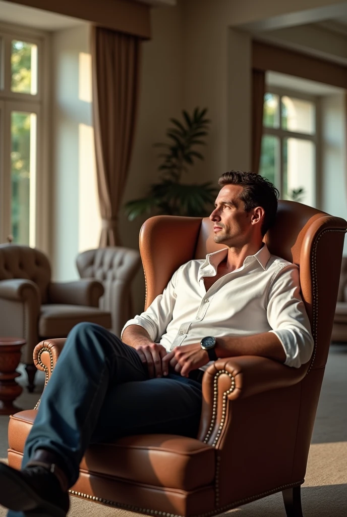 Michael schumacher sitting in a luxurious house
