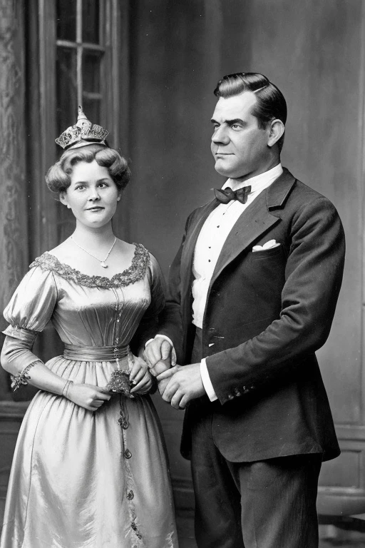 Shrek and fionna like humans, 1900s, black and white tone