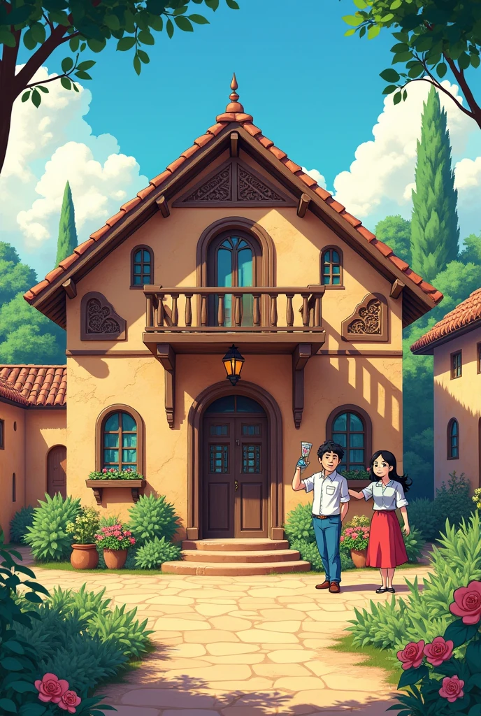 A house with a Hebrew structure, Light, 2D, Anime style, old, Colorful colors, until, comics, beautiful, simple