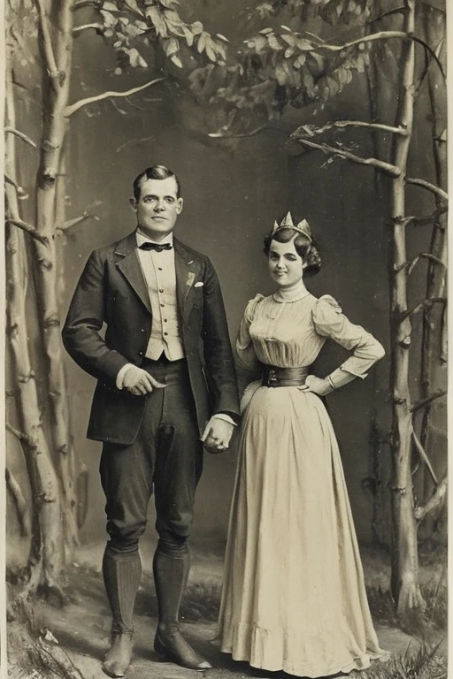 Shrek and fionna like humans, 1900s, black and white tone