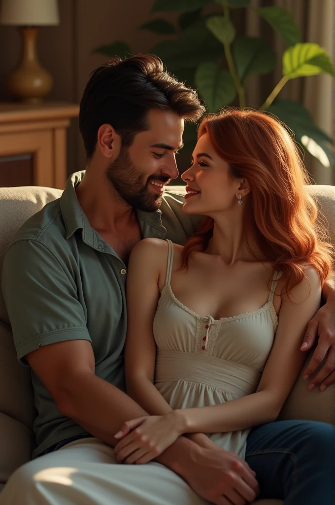 Girl sitting on her husband's lap