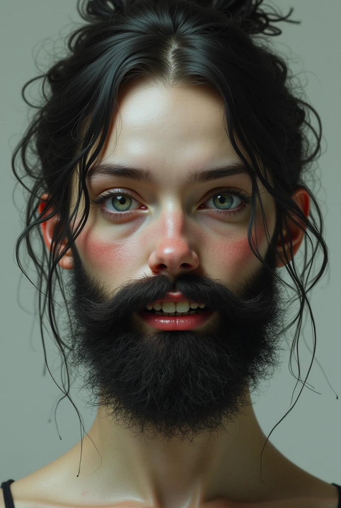 pretty girl with a beard and broken teeth