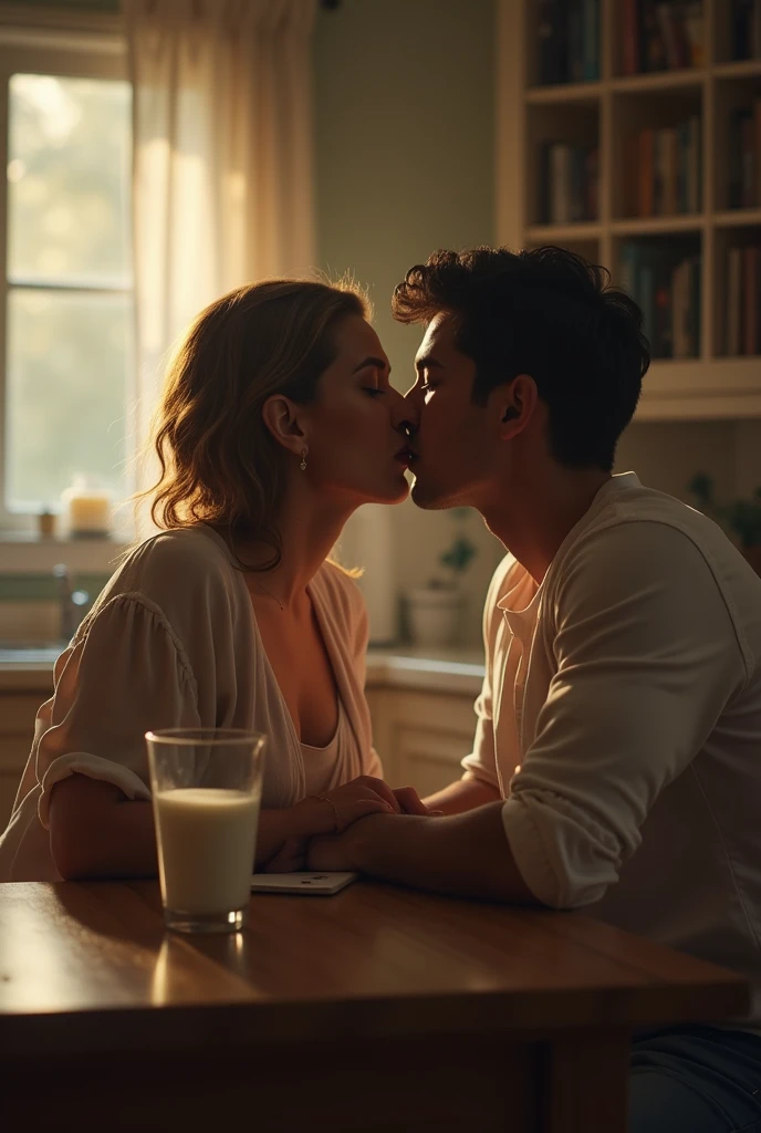 Hot aunt kissed by her son , aunt drinkig milk