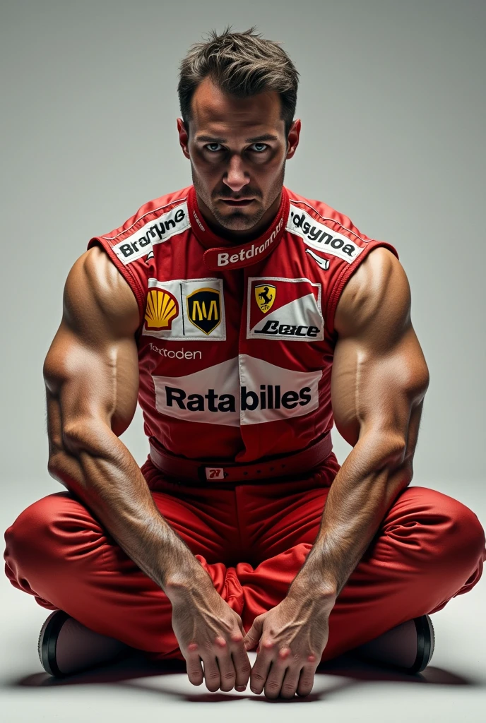 Michael schumacher sitting in the figure four stretch
