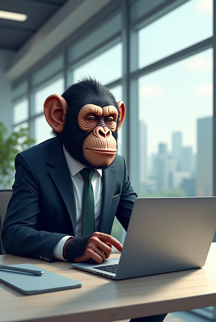 ape with laptop art in office

