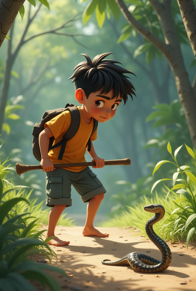 Muja was a boy showed his bravery and picked up a stick and tried to drive the small snake away