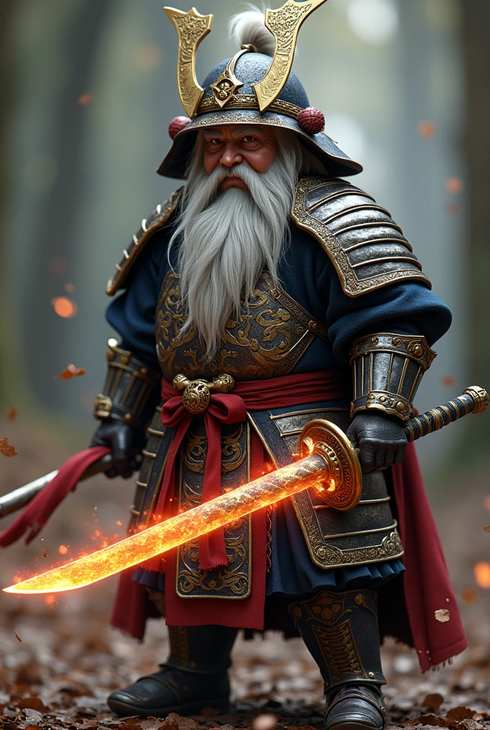 intricate detailed medieval samurai gnome, 1 gnome, long hair, samurai armor, powerful aura emanating from samurai sword, best quality, 4k, 8k, highres, masterpiece:1.2, ultra-detailed, realistic, photorealistic, photo-realistic:1.37, HDR, UHD, studio lighting, ultra-fine painting, sharp focus, physically-based rendering, extreme detail description, professional, vivid colors, bokeh, fantasy, concept art