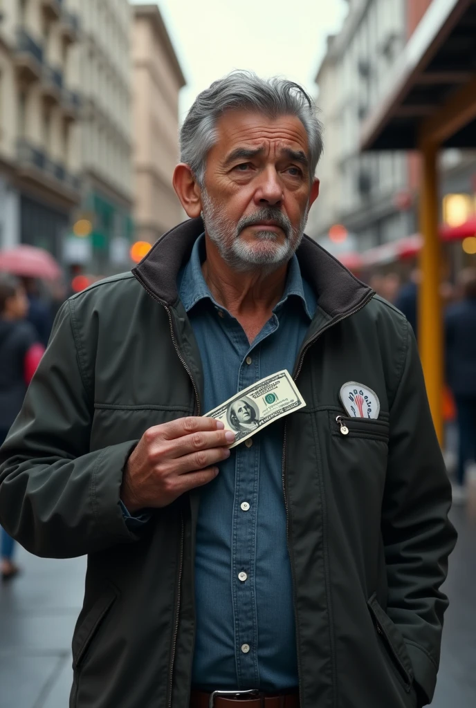 When she gets off the bus, Jose Arnaldo feels something in his jacket pocket. When she puts her hand in her jacket pocket, Find a ticket $ 100